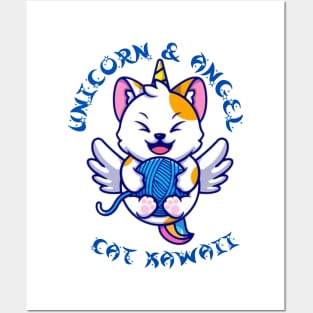 Unicorn and Angel Cat kawaii Posters and Art